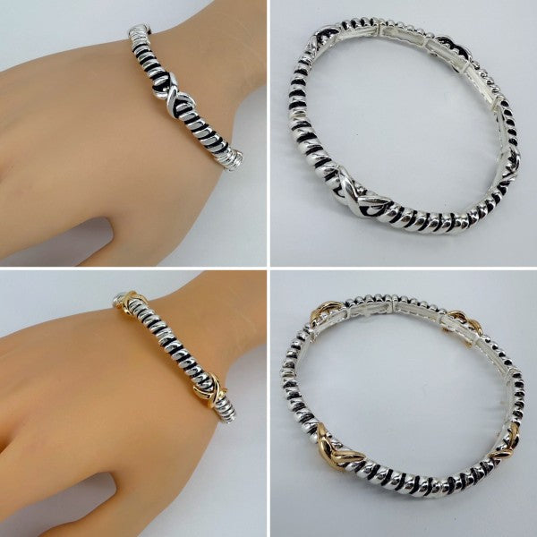 2 Tone or Silver Finish Stretchable Bracelet