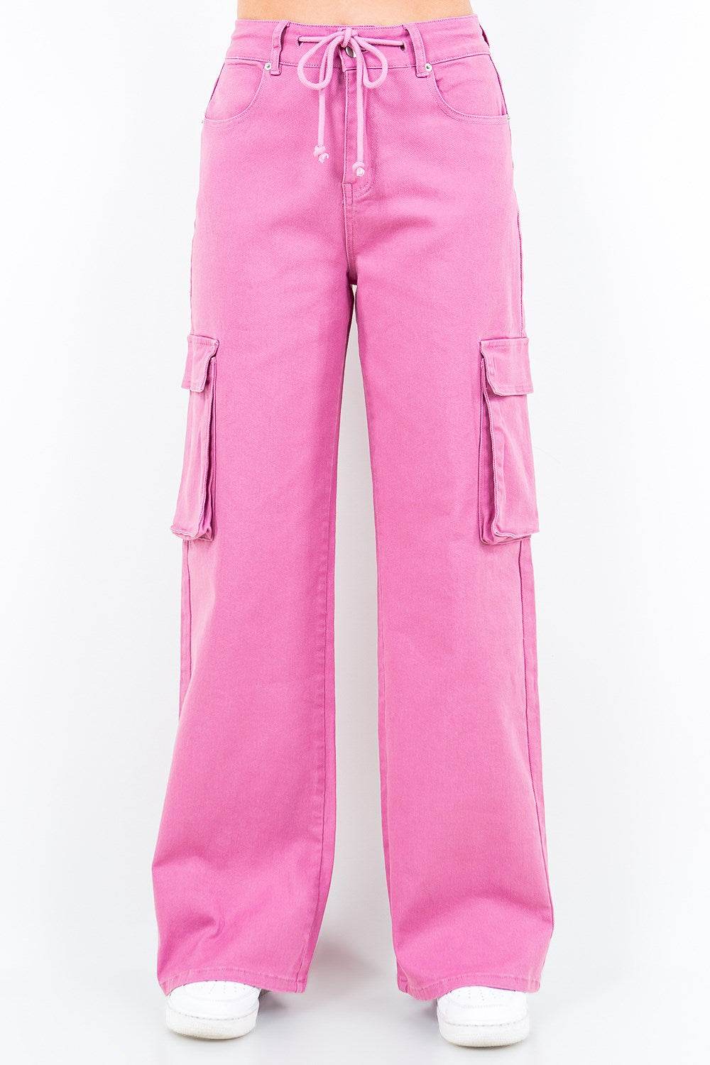 American Bazi Full Size Drawstring Wide Leg Cargo Pants Plus Size
