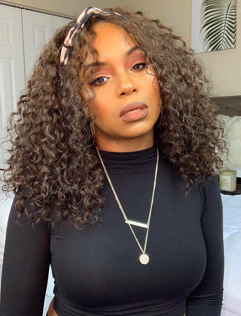 Water Wave Headband Wig | Darker Brown | Synthetic Curly Hair Wig | 20 Inches | Glueless | Full Machine Made Wigs