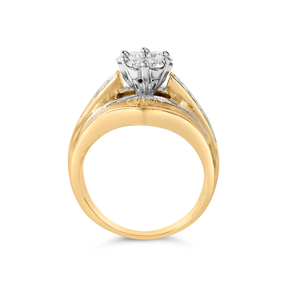 14K Yellow Gold 2-1/3 Cttw Diamond Cluster Channel Set Chevron Shaped Engagement Ring (H-I Color, SI1-SI2 Clarity) - Ring Size 7