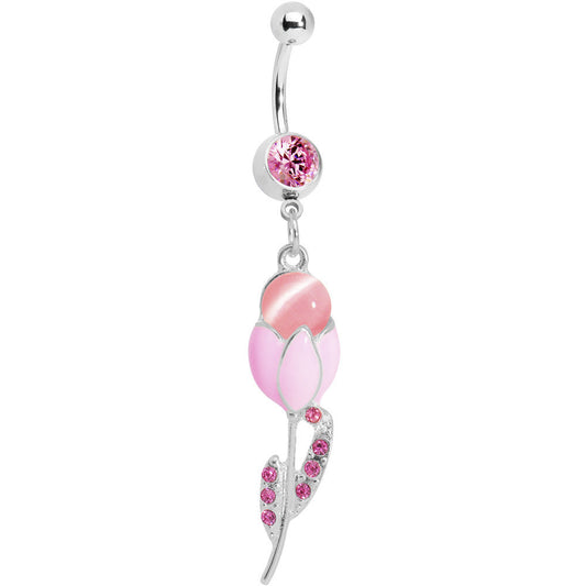 Pink Gem Tulip Globe Flower Belly Ring