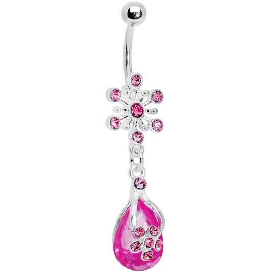 Pink Gem Explosion Teardrop Flower Belly Ring