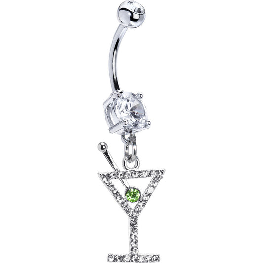 Crystalline Jeweled MARTINI GEM OLIVE Dangle Belly Ring