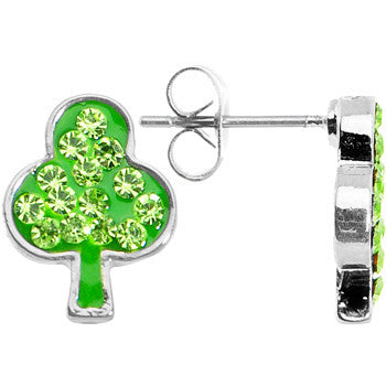 Green Ferido Crystal Lucky Clover Stud Earrings