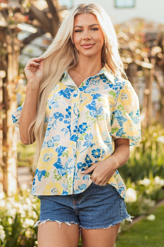 Claira Floral Puff Short Sleeve Blouse