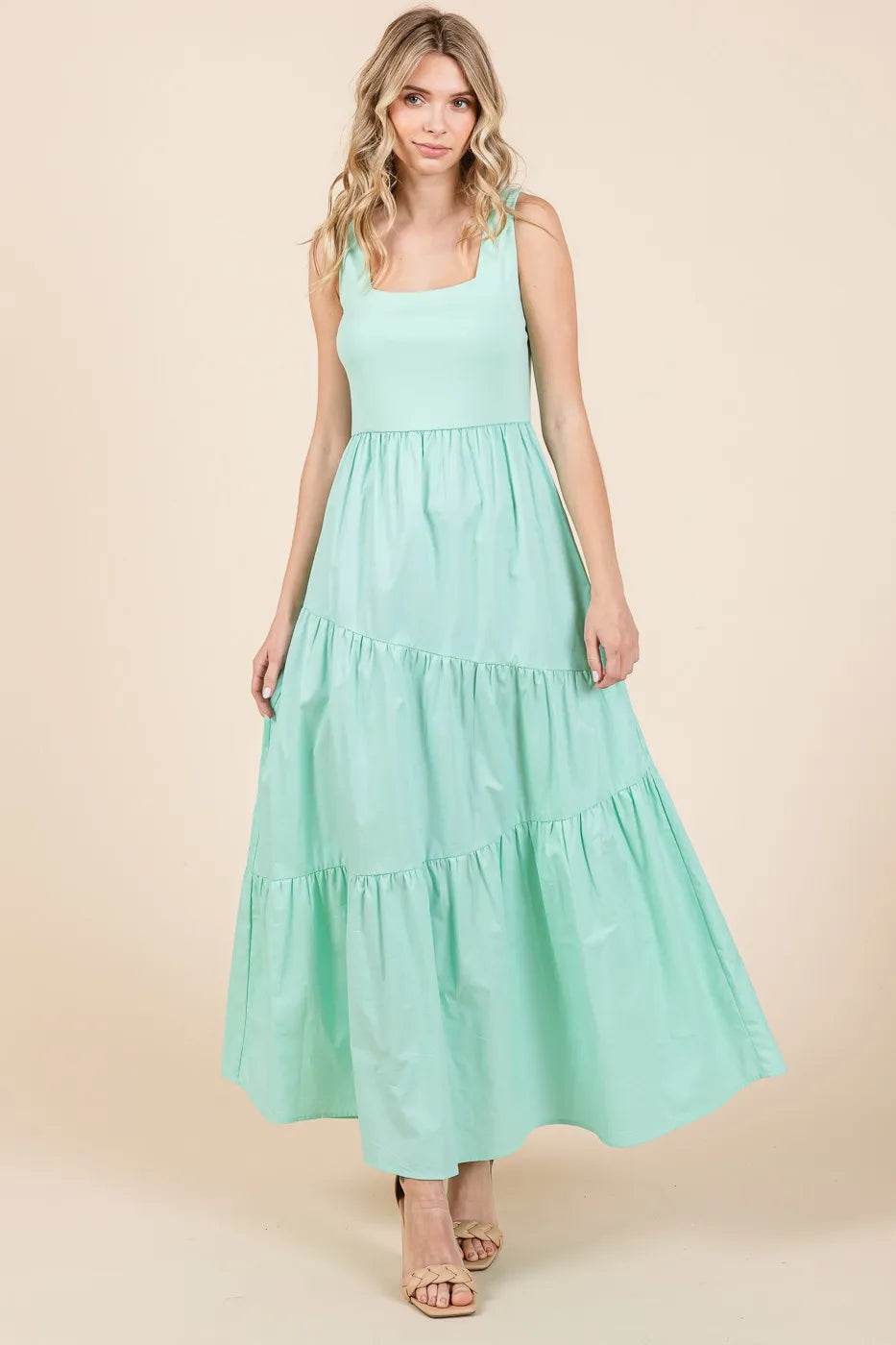 Mittoshop Mix Media Square Neck Maxi Dress