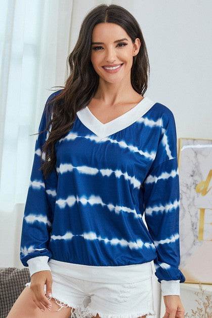 V Neck Striped Long Sleeve Top