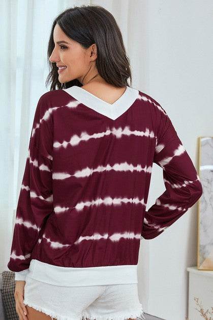 V Neck Striped Long Sleeve Top