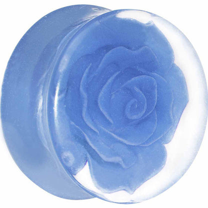 7/8 Clear Acrylic Blue Floating Rose Flower Saddle Plug