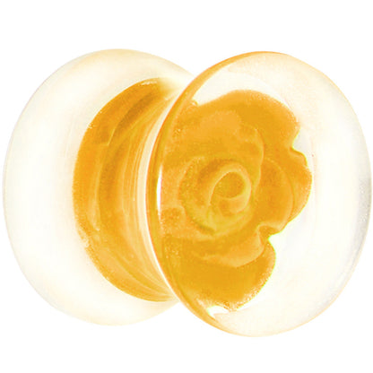 00G Clear Acrylic Yellow Floating Rose Flower Saddle Plug