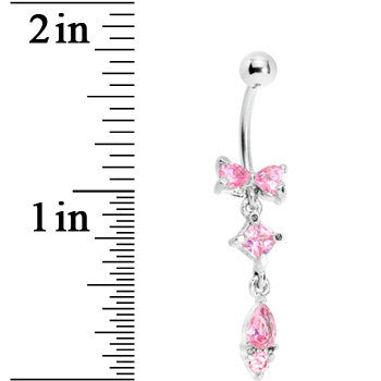 Pink Gem Bow Teardrop Dangle Belly Ring