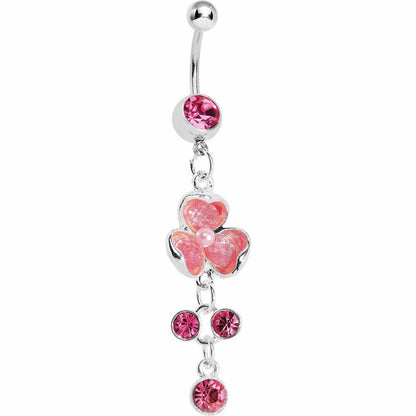 Floral Allure Pink Gem Dangle Belly Ring