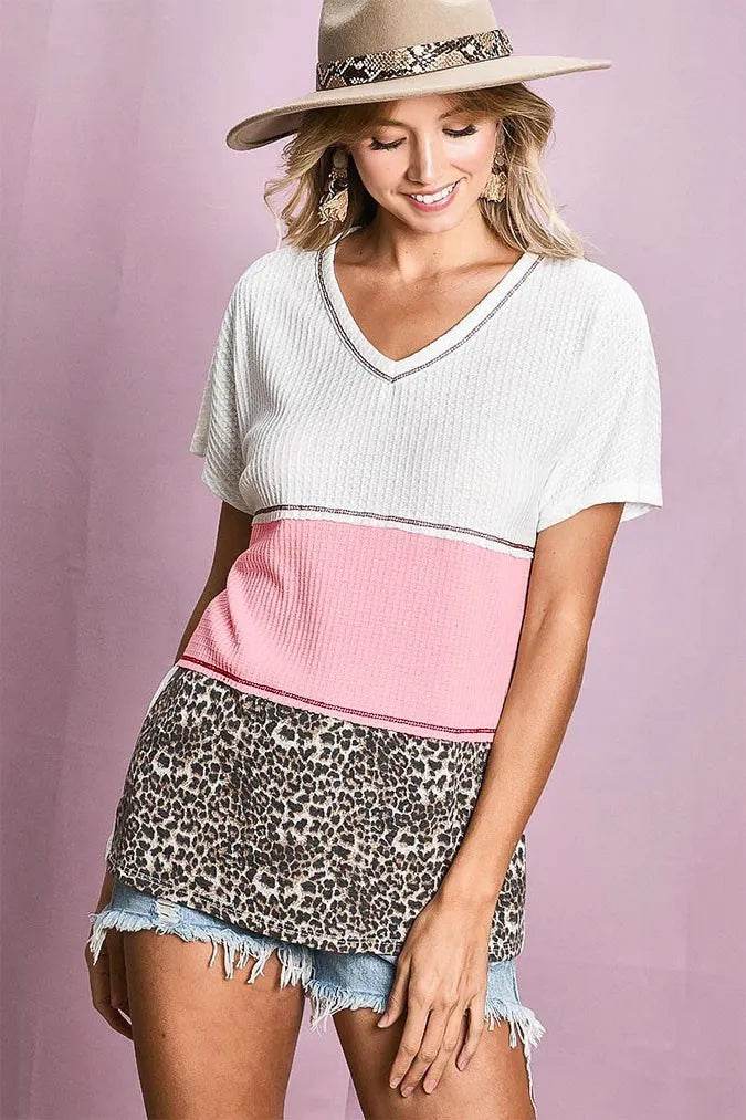 BiBi Colr Block Waffle Knit Top