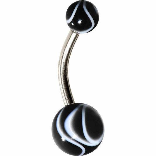 Grade 23 Solid Titanium Black White Acrylic Swirl Belly Ring