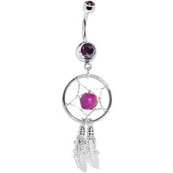 Purple Native American Dreamcatcher Belly Ring