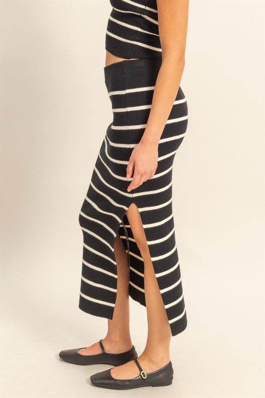 HYFVE Side Slit Striped Bodycon Sweater Skirt
