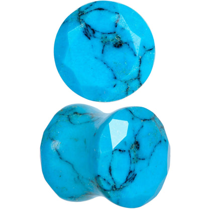00G Turquoise Natural Stone Faceted Saddle Plug Set