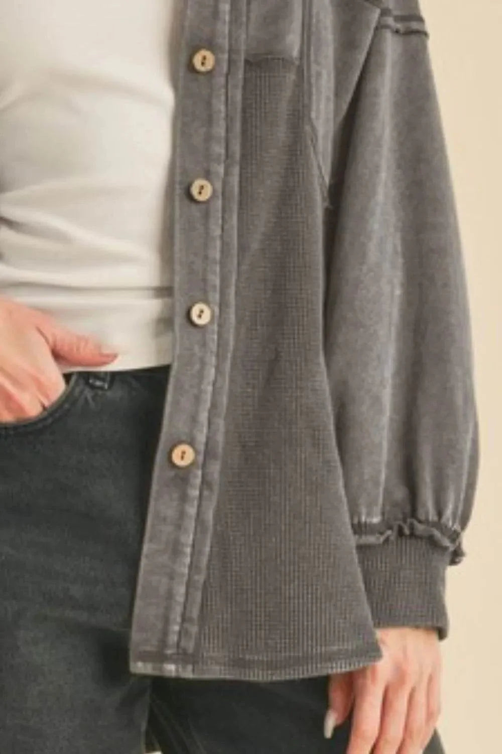 Aemi + Co Acid Washed Exposed Seam Button Up Jacket