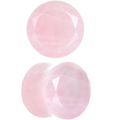 1/2 Rose Quartz Natural Stone Faceted Saddle Plug Set