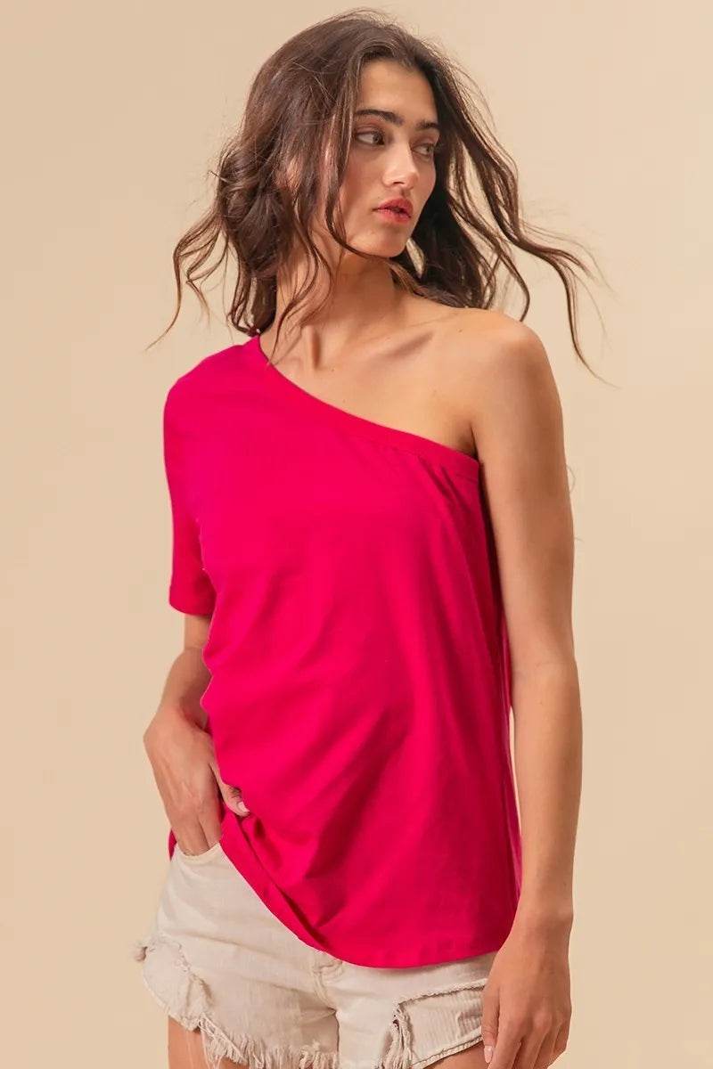 BiBi Cotton Span Knit One Shoulder Top