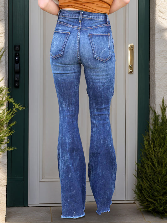 Raw Hem Distressed B-cut Jeans