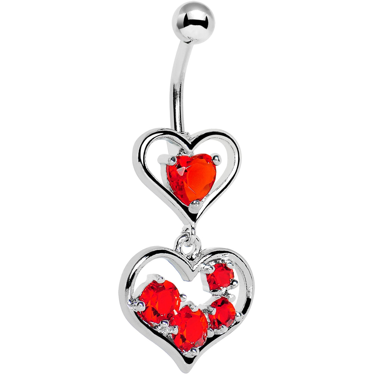 Red Gem Two Hearts Full Belly Ring