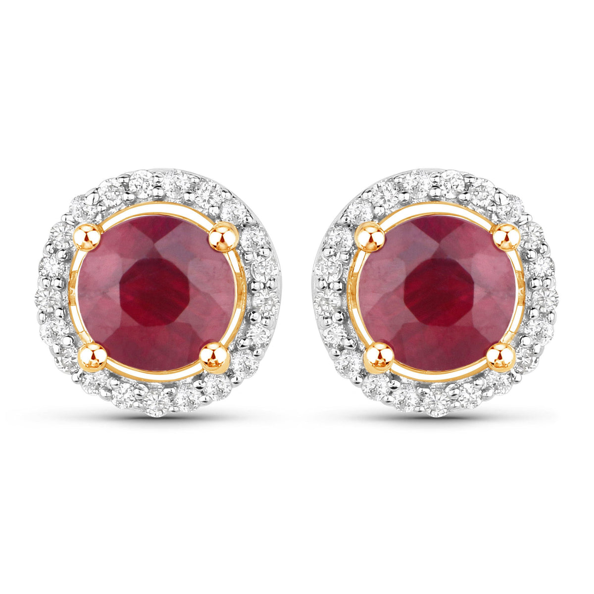 1.22 Carat Genuine Ruby and White Diamond 14K Yellow Gold Earrings