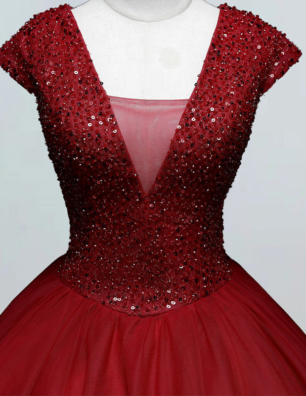 Burgundy V neck Prom Dress Long Floor length Deep V Ball Gown Beads Prom Party Dress Custom Made Wedding Dress