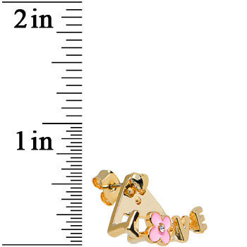 Gold Tone Flower Love Earlobe Cuff Stud Earring
