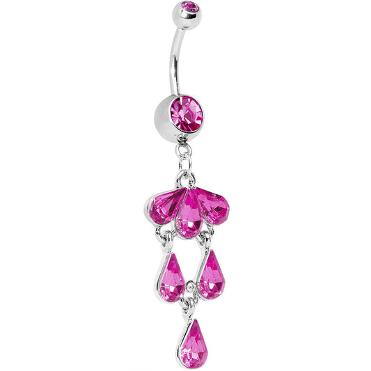Fuchsia Gem Tri Petal Floral Cascade Belly Ring
