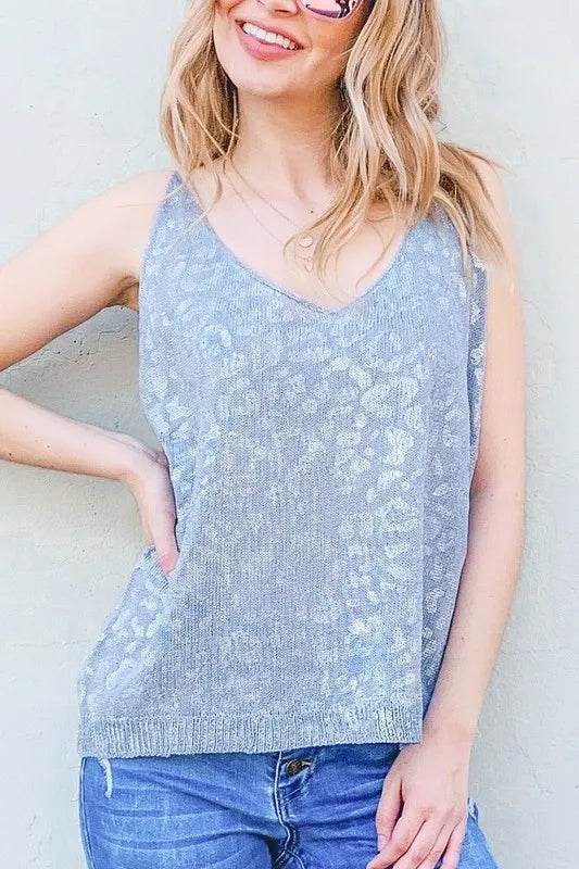 And The Why Leopard Foil Print Sleeveless Sweater Top