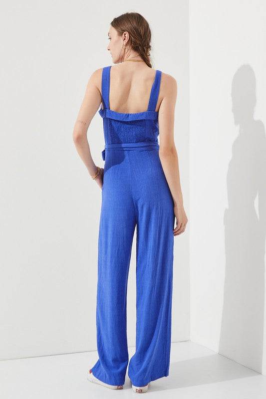 PLUS SLEEVELESS ADJUSTABLE STRAP BUTTON JUMPSUIT
