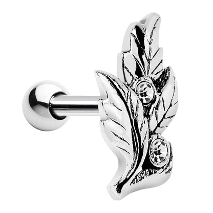 Silver 925 Clear Gem Leaf Cartilage Tragus Earring