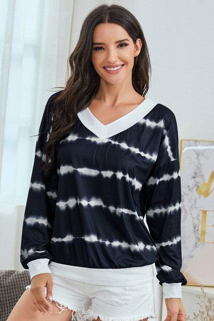 V Neck Striped Long Sleeve Top