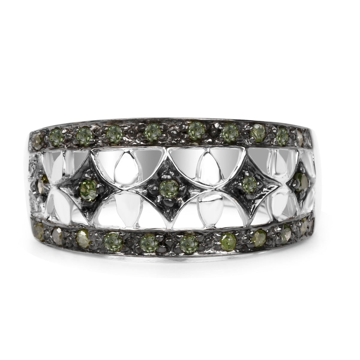0.32 Carat Genuine Green Diamond .925 Sterling Silver Ring