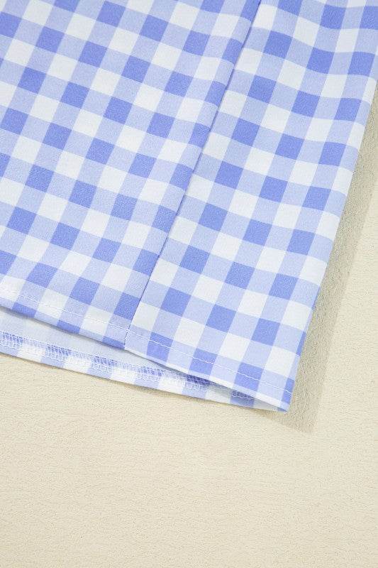 Blue Gingham plaid check maxi dress