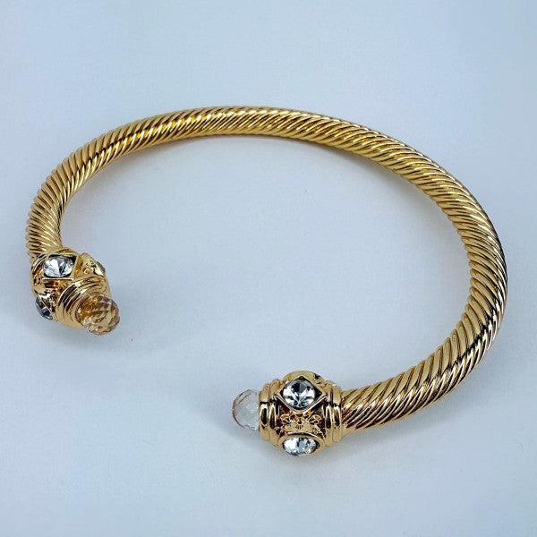 Adjustable Gold Finish Cable Bracelet With Stones
