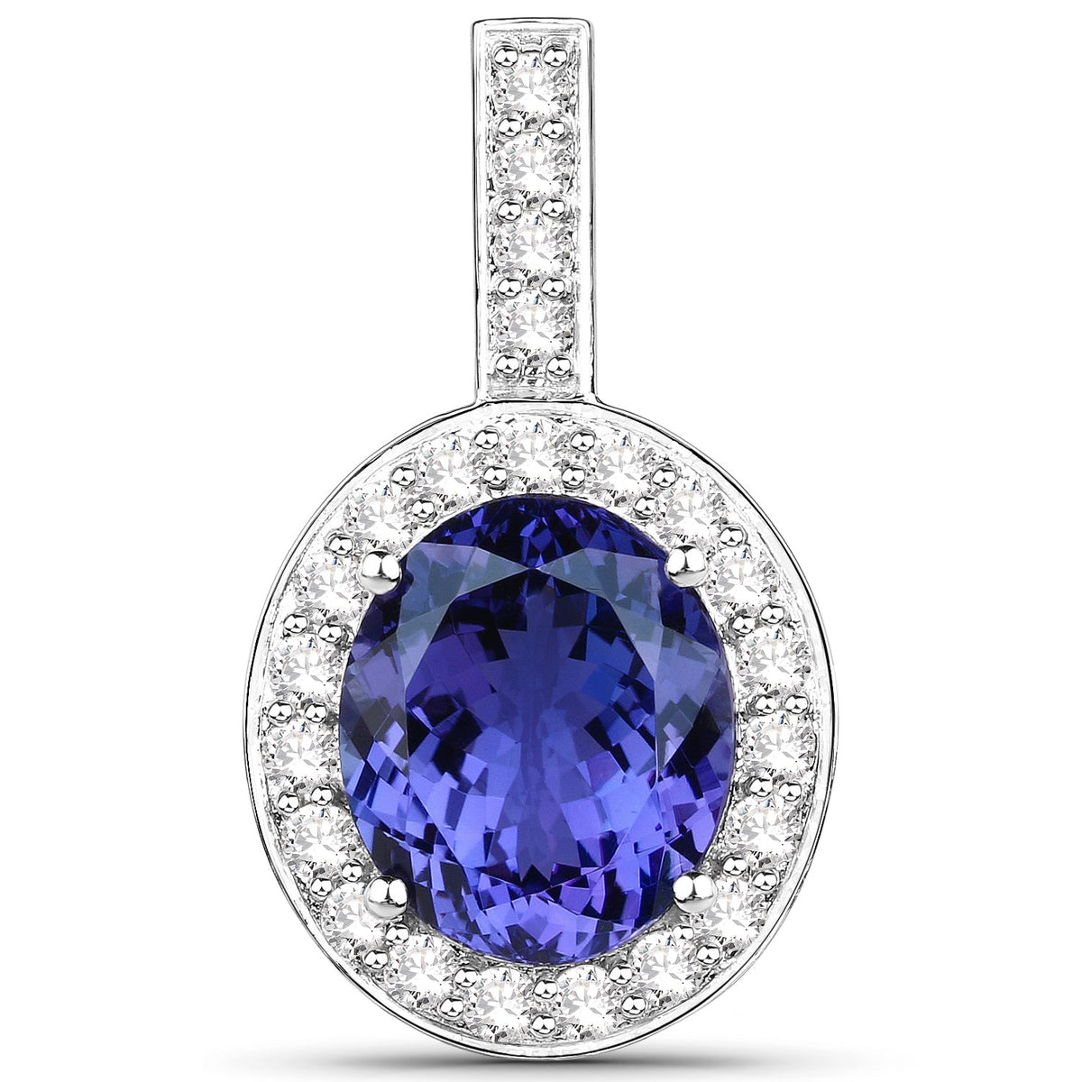 10.15 Carat Genuine Tanzanite and White Diamond 18K White Gold Pendant