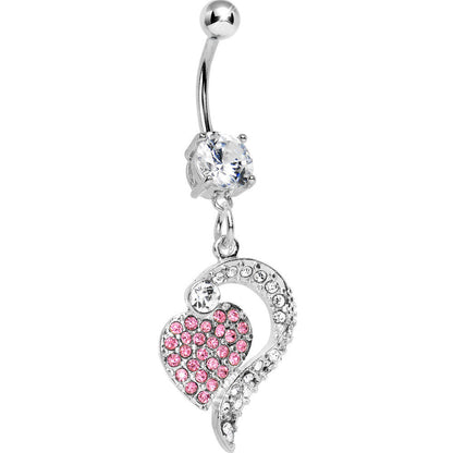 Crystalline Pink Gem Paved Passionate Heart Belly Ring