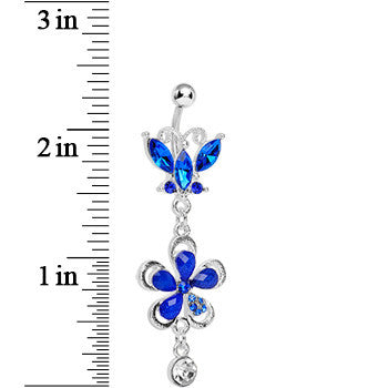 Dark Blue Gem Butterfly Flower Drop Belly Ring