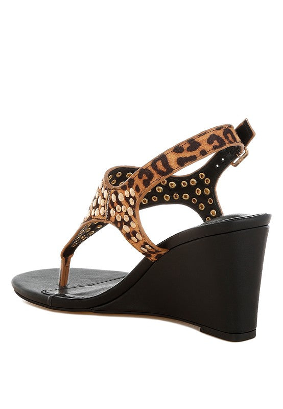 Oidah Leopard Print Studded Wedges