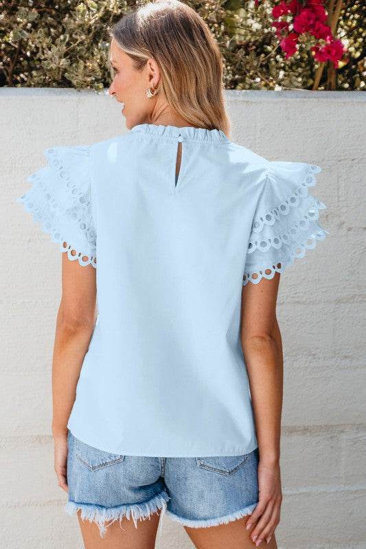Jessie Layered Ric Rac Cap Sleeve Filled Neck Blou