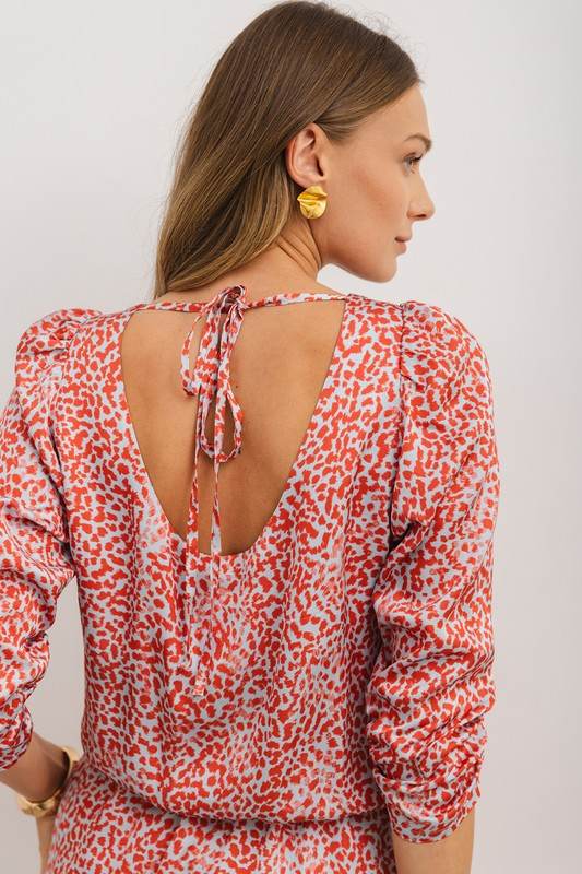 Red Leopard Print Long Sleeve Hollowed Back Dress