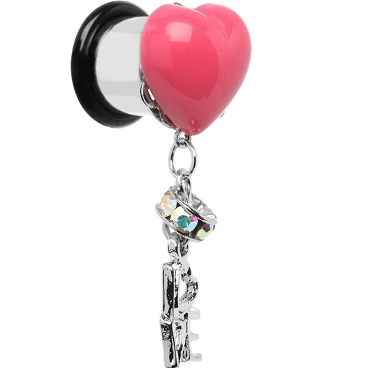 Steel Pink Heart Love Dangle Plug Sizes 5mm to 12mm