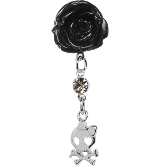 Black Rose Flower Skull Crossbones Dangle Plug Sizes 5mm to 12mm