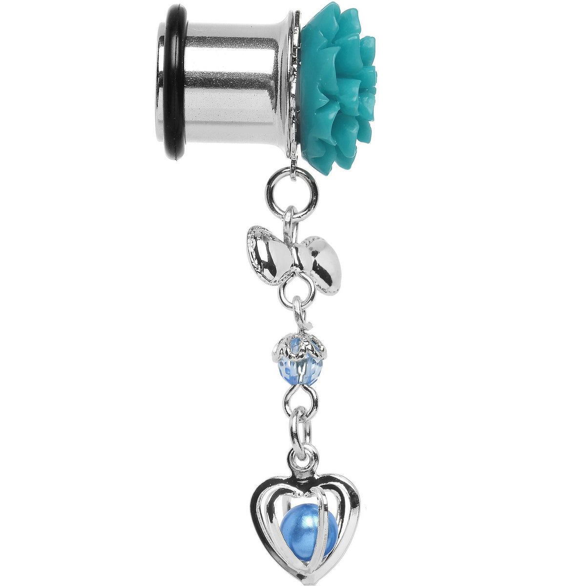 Aqua Flower Heart to Heart Dangle Plug Sizes 5mm to 12mm