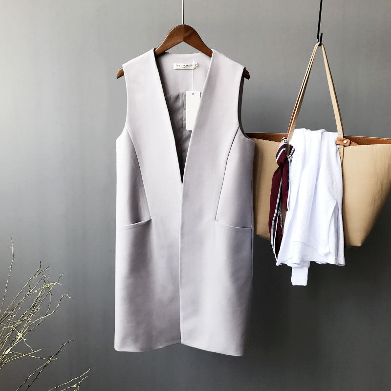 Spring Korean Simple Slimming Graceful Fashionable Mid Length Vest Women