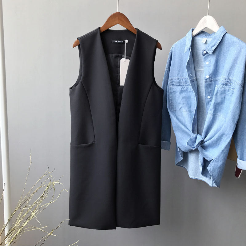 Spring Korean Simple Slimming Graceful Fashionable Mid Length Vest Women