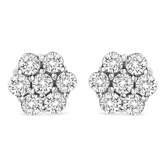 14K White Gold 1/2 cttw Round-Cut Diamond Floral Stud Earrings (I-J Color, SI2-I1 Clarity)
