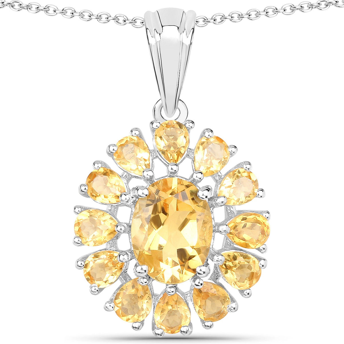 12.24 Carat Genuine Citrine and White Topaz .925 Sterling Silver 3 Piece Jewelry Set (Ring, Earrings, and Pendant w/ Chain)